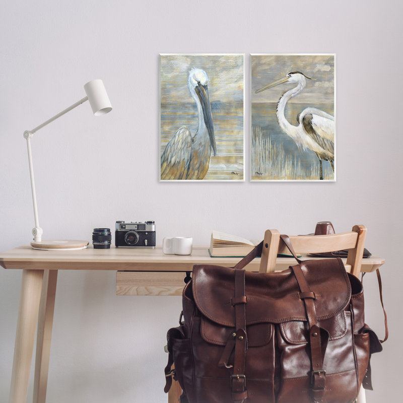 «Sea Birds Abstract Beach», ensemble de 2 plaques murales par Paul Brent, H 19 po x l 26 po x P 0,5 po