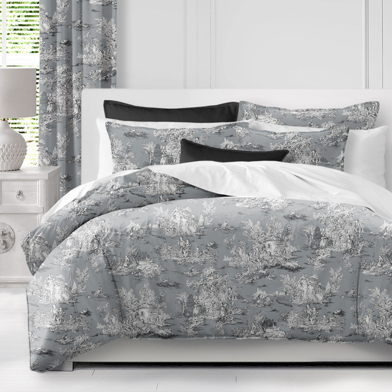Chateau Gray and Black Cotton Queen Duvet Cover Set