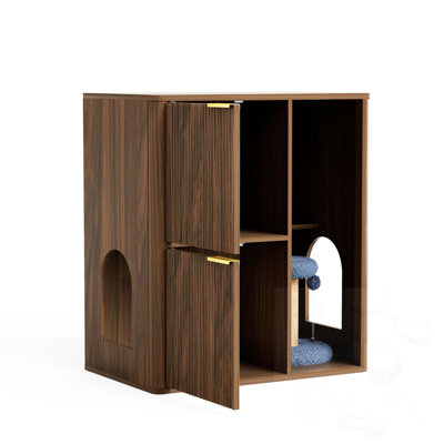 Cat Litter Cabinet With Cat Tree And Storage Shelves