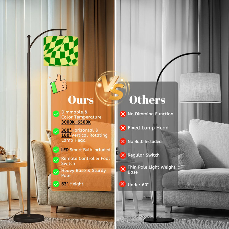 Lampe sur pied à arc avec abat-jour réglable vert et jaune