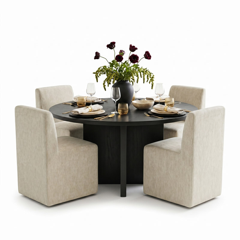 Ensemble de table de salle à manger 5 pièces avec chaises rembourrées entièrement assemblées sur roulettes, Gruau
