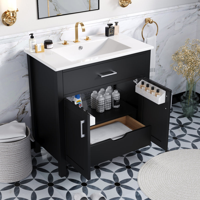 Meuble-lavabo 30 po avec comptoir en céramique, Noir