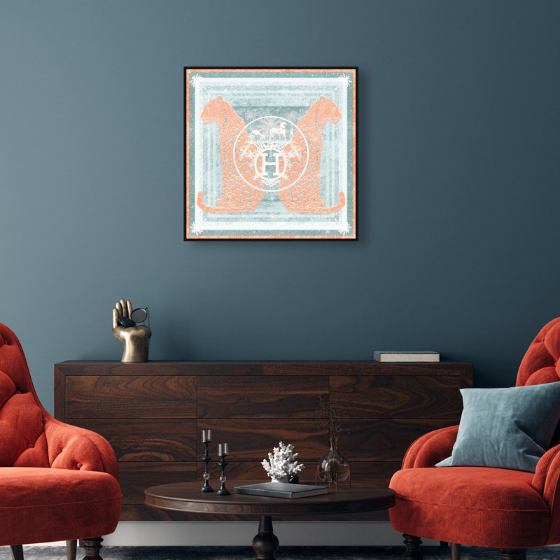 Casablanca to Paris Peach Print Glam Jungle by Oliver Gal, Black Frame, 12 x 12, 31"H x 31"W, Black Frame