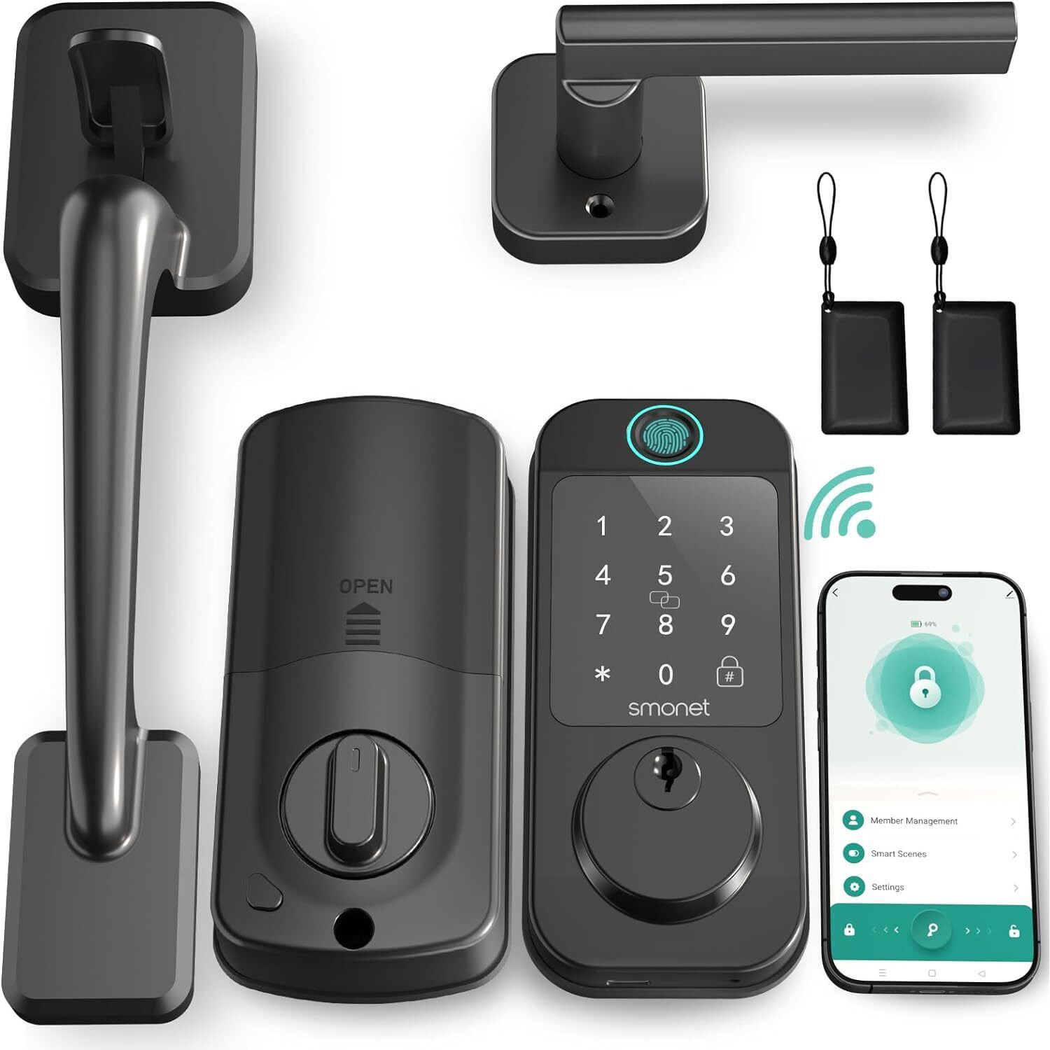 Smart Lock, SMONET Fingerprint Door Lock Smart Deadbolt Keyless Entry -  Electronic Digital Keypad with Biometric Fingerprint, Smartphone App Auto  Lock