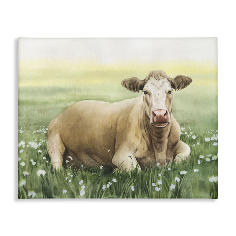 «Resting Beige Cow», art mural par Grace Popp, H 16 po x l 20 po