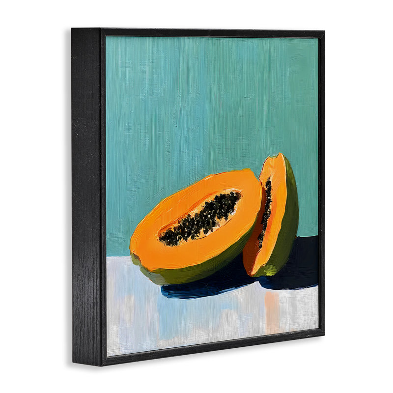 Paire de papayes sur giclée encadrée bleue, design par Walker Noble, Giclée encadrée noir minuit, H 12 po x l 12 po