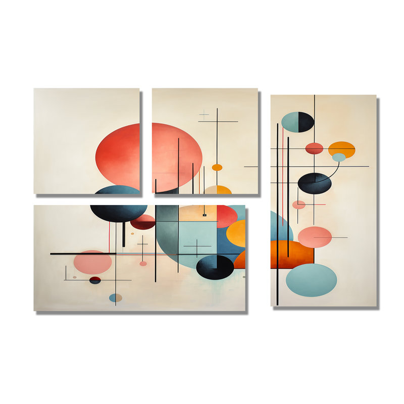 Syncronicities Midcentury Elegant Retro Art I - Art mural moderne 4 pièces, Toile tendue, Ne s’applique pas