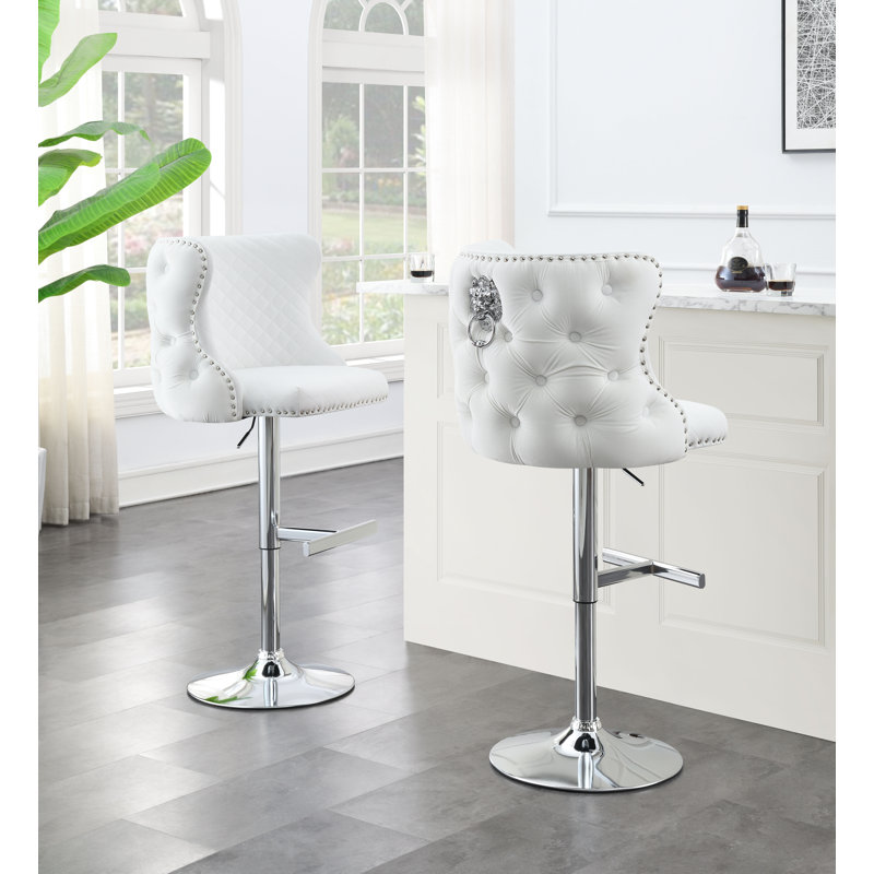 Demeree Swivel Upholstered Adjustable Height Counter Stool with Metal Frame, White