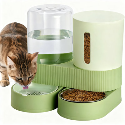Automatic Cat And Dog Feeder With Stainless Steel Water Dispenser,Large Capacity,2 Pack(Grey)