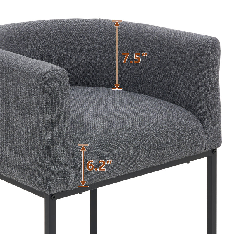 26" Upholstered Barrel Counter Stool, 4, Dark Gray, Black