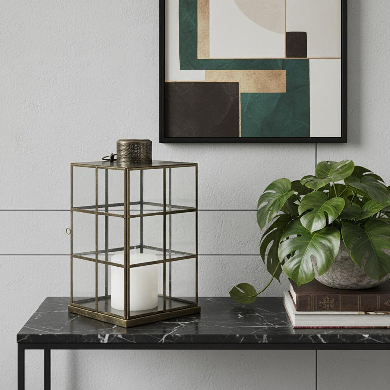 Porte-bougie de table en métal et verre 15 po
