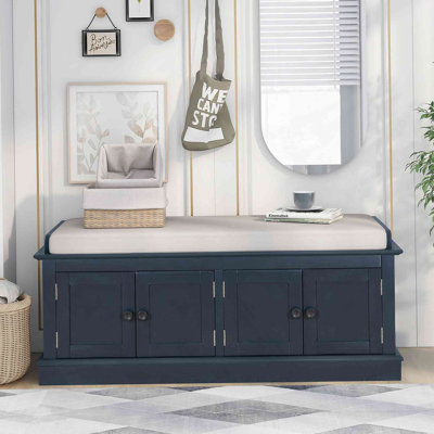 Banc de rangement avec 4 portes et tablettes réglables, banc à chaussures avec coussin amovible pour le salon, vestibule (marine antique)