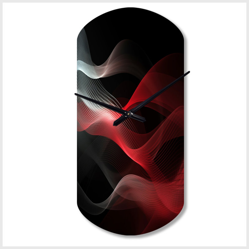 Horloge murale abstraite rouge et noire Contemplative II - Vagues, Grand