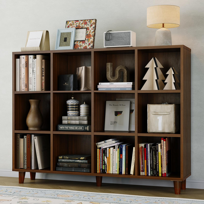 12-Cube Bookcase, 3-Tier Open Wood Bookshelf Storage Organizer for Living Room Bedroom Office, 12 Cube