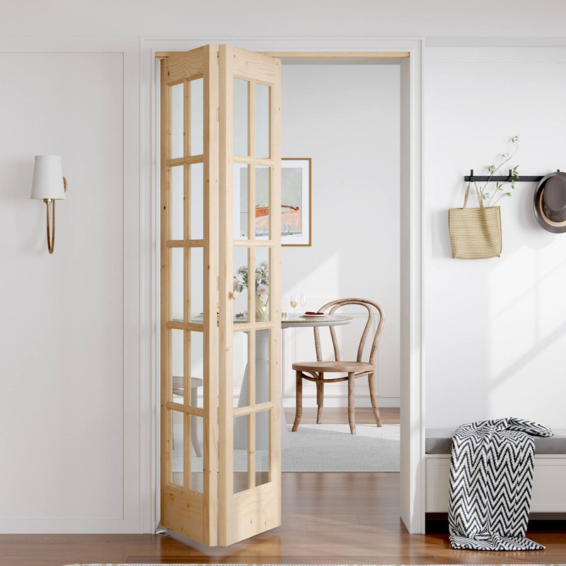 Porte pliante en verre et en bois massif avec quincaillerie d'installation, 42 po x 80 po
