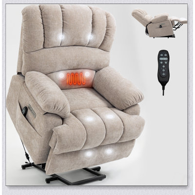 Fauteuil inclinable électrique en chenille de 23 po de large à dossier haut avec massage par vibration 8 points et chauffage lombaire pour un confort ultime