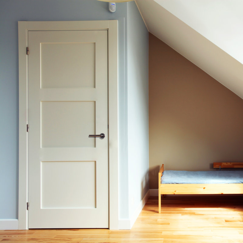 Primed 3 Equal Panel Interior Shaker Door Prehung with 7-1/4" Jambs, 24" x 80", Satin Nickel, Right Handing