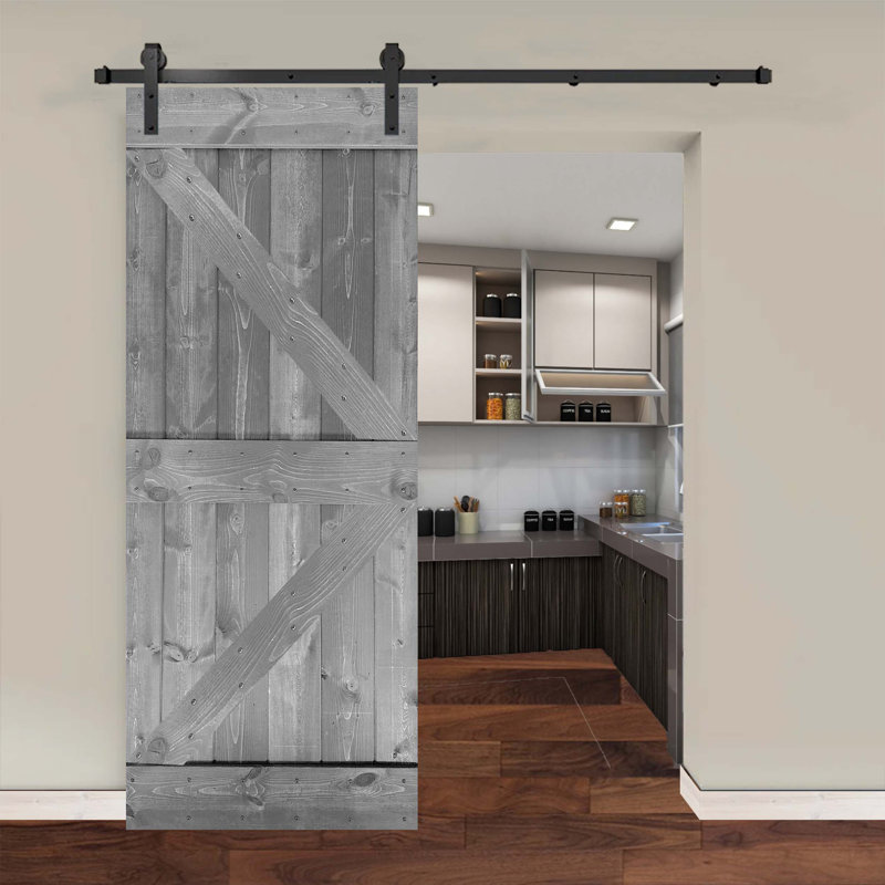 Ensemble de quincaillerie pour porte de grange simple en bois, Gris clair, 40 po x 84 po