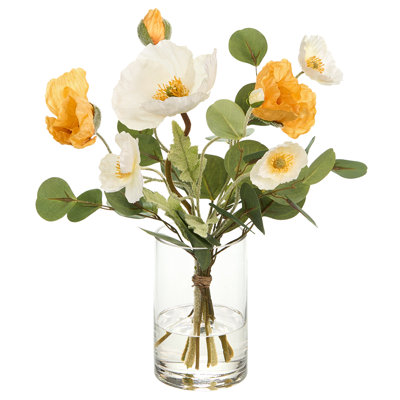 Poppy Arrangement In Glass Vase Yellow Cream