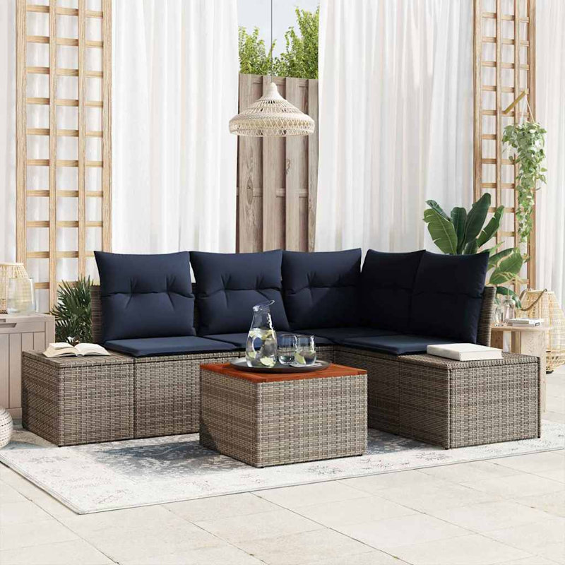  Ensemble de canapé de jardin avec coussin 5 pièces en rotin de polyester gris