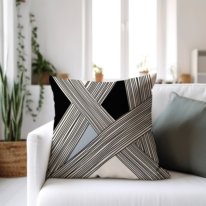 Cassie Abstract Outdoor Reversible Throw Pillow, 19"H x 19"W, Gray/Cream/Black