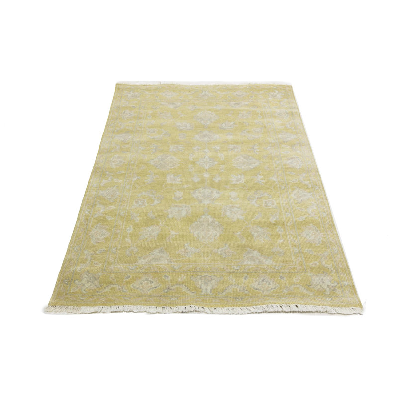 Muted Golden Yellow Floral 4x6 Transitional Oriental Area Rug
