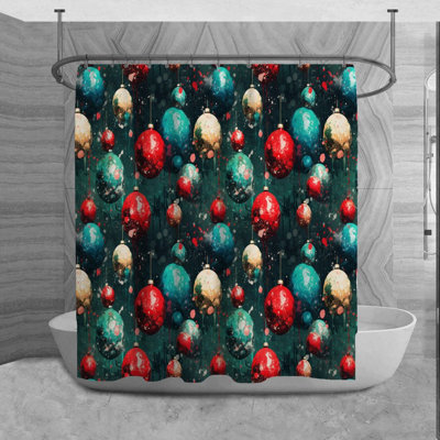 Christmas Shower Curtain Holiday Bathroom Décor Blue/Green/Red