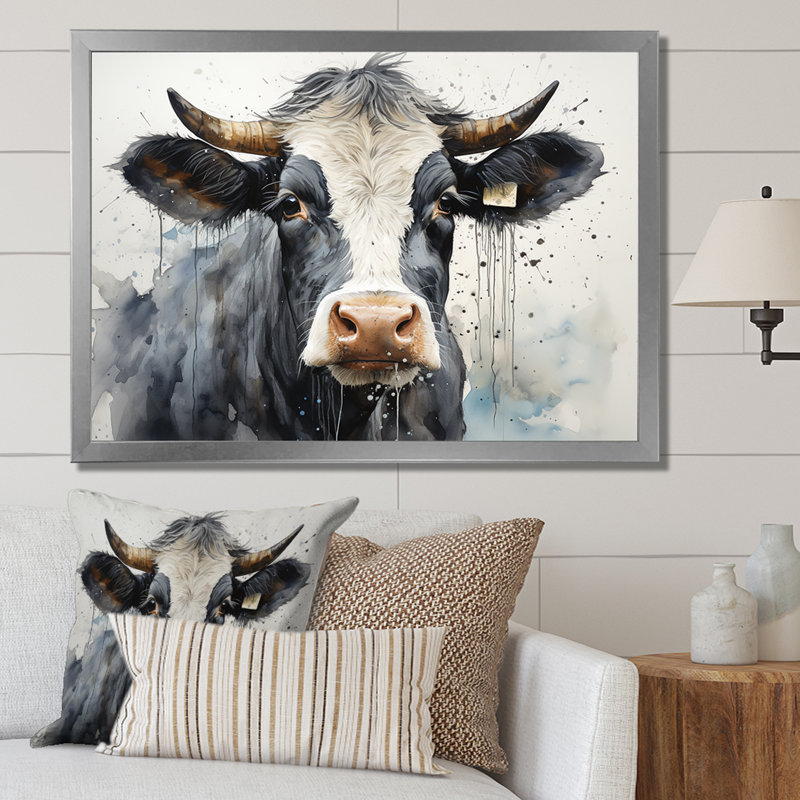 Beau portrait de bouvier noir et blanc - impressions sur toile, H 34 po x l 44 po x P 1,5 po, Cadre simple argenté