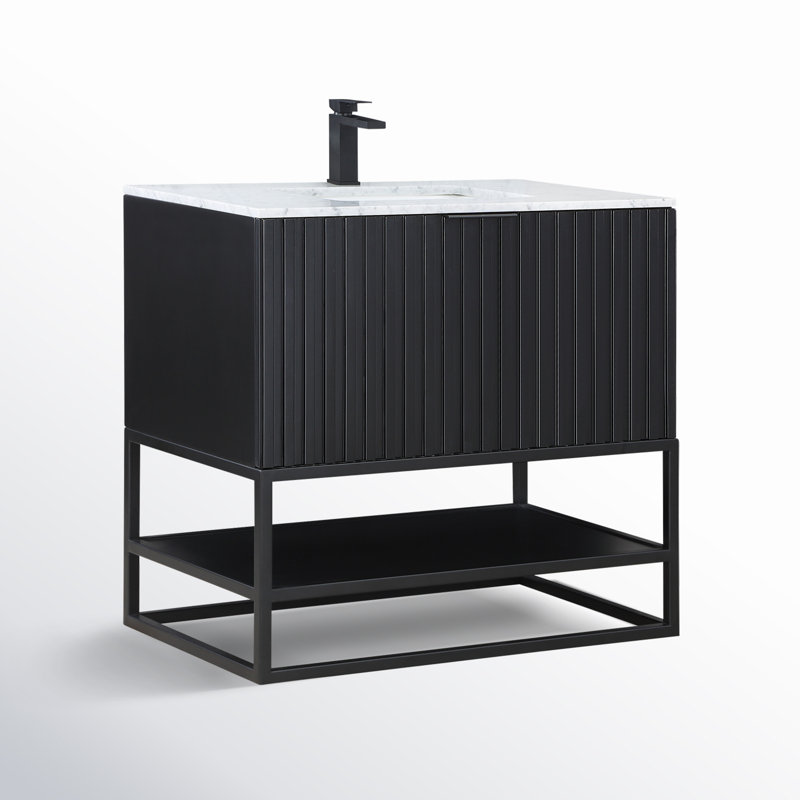 Terra 36'' W Single Vanity, Carrara Marble/Single Faucet Mount, Midnight Black, Matte Black