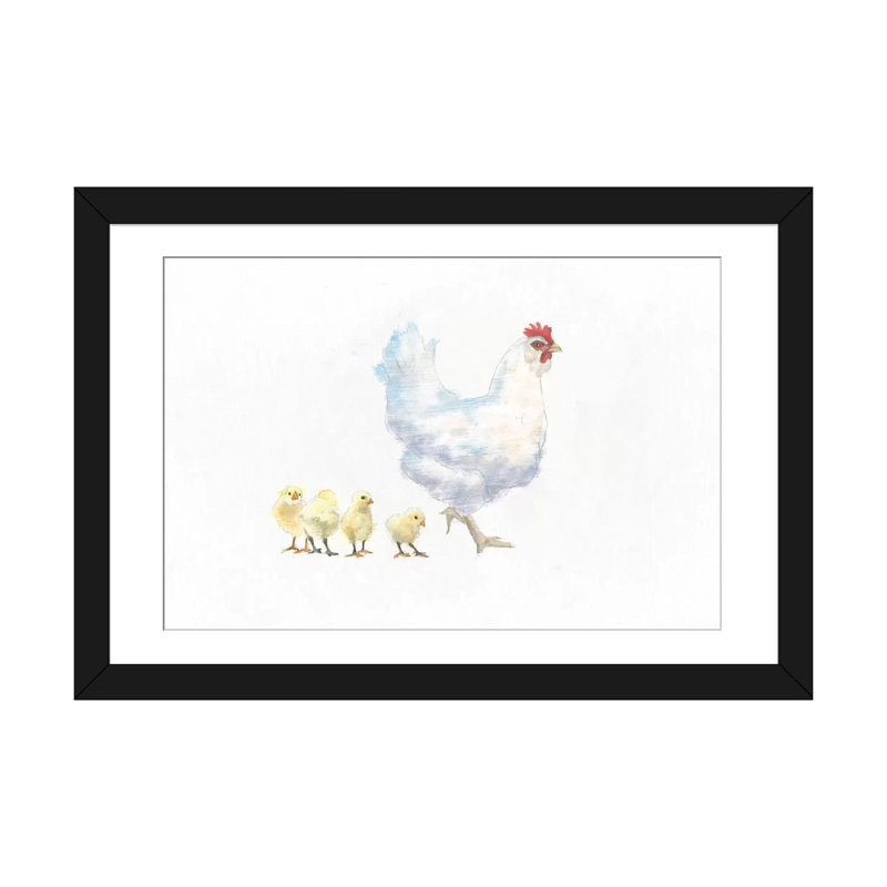 «Hen and Chickens», impression sur toile tendue, Papier d'art encadré noir, Blanc, H 16 po x l 24 po x P 1 po