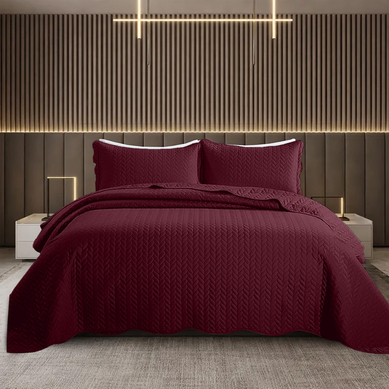 Ensemble de courtepointe en relief doux, Bourgogne, Couvre-lit grand + 2 taies d'oreiller standard
