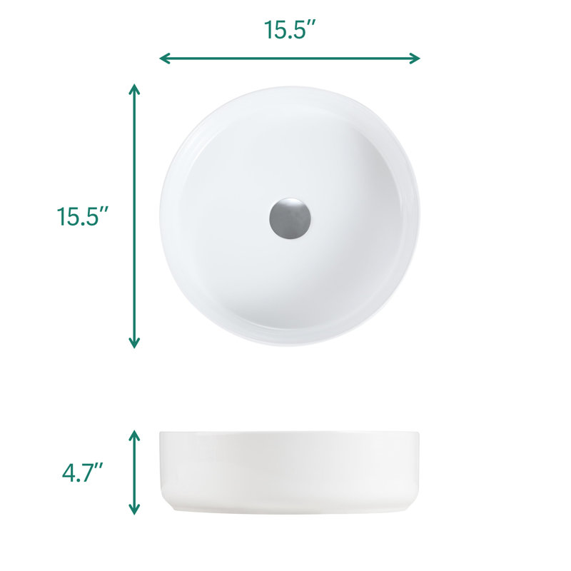, Vasque en céramique blanche brillante intégrée élégante - matériau, antitache, nettoyage rapide, 15,63 po de largeur, profondeur, 4,86 po de hauteur, 17,38 lb, rehausse le décor de la salle de bain