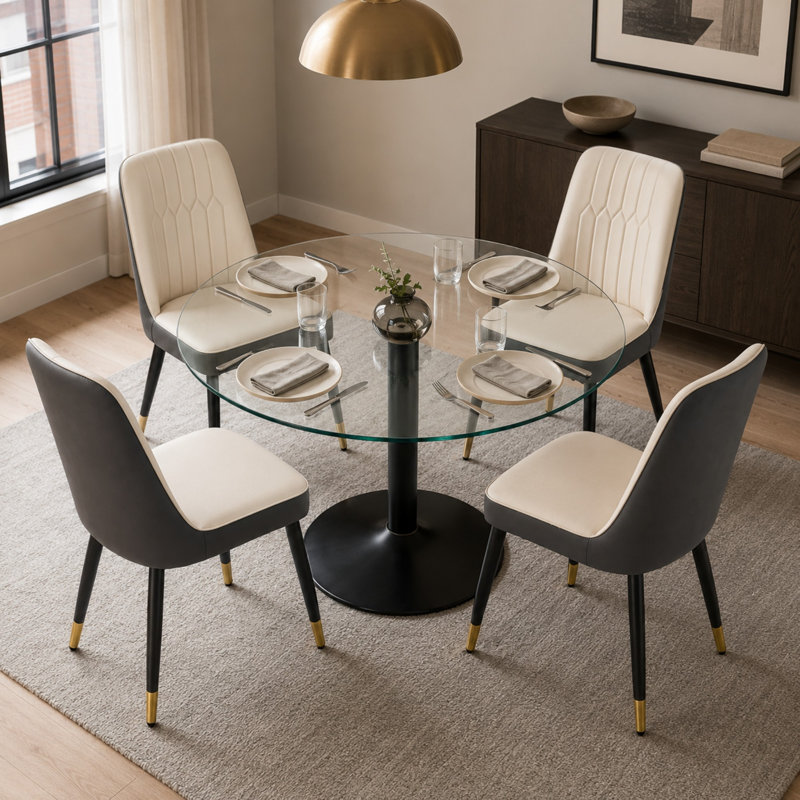 Ensemble de salle à manger 40 pièces 5 pièces 40 po, 30" H x 40" W x 40" D, 5 Pieces: Table, 4 Chairs, Beige/Dark Gray