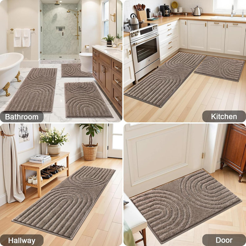 Tapis de salle de bain absorbant et antidérapant lavable (ensemble de 3), Brown