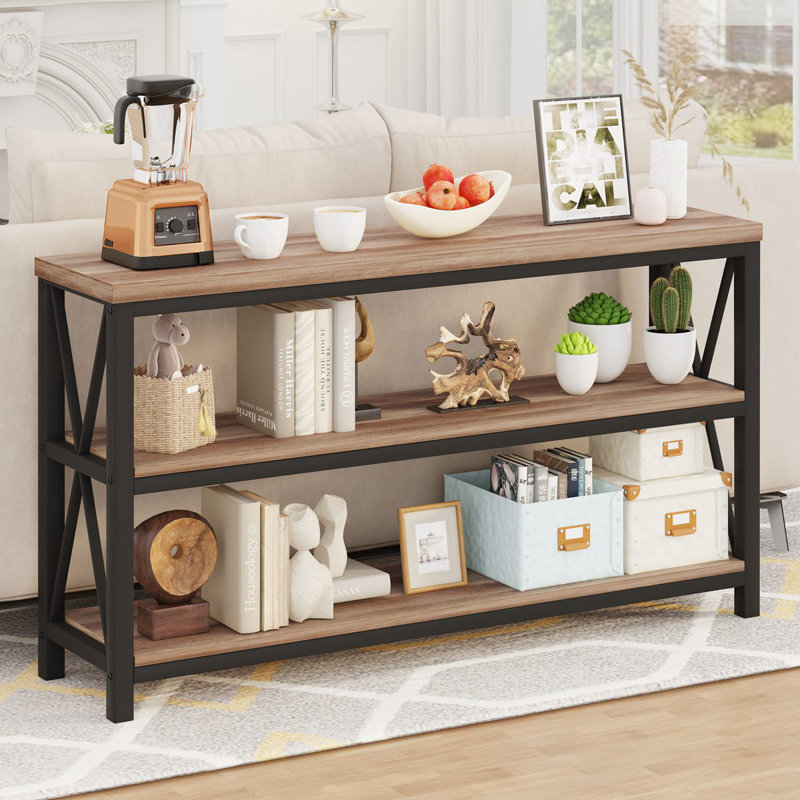 Guinna 55.12 " W Console Table, Rustic Oak/Black
