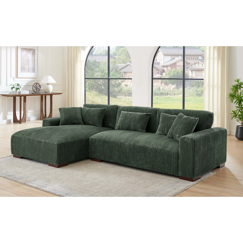Asyiah Upholstered L-Shaped Sectional, Green Corduroy, Left Hand Facing