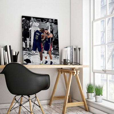 NBA Canvas Wall Art Decor - LeBron James and Stephen Curry Team USA Basketball Print, Iconic Sleep Celebration Poster, Sports Wall Art for Game Room, Office, Gift for Basketball Fans 12x16