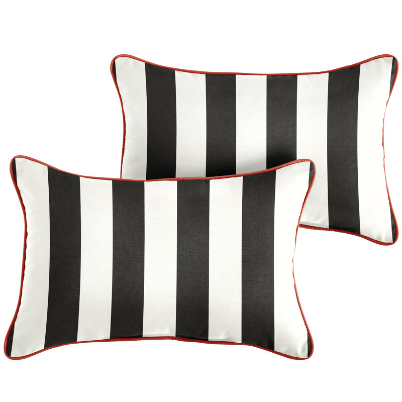Striped Outdoor Reversible Throw Pillow, 13" x 20", Cabana Classic Black Stripe Sunbrella®