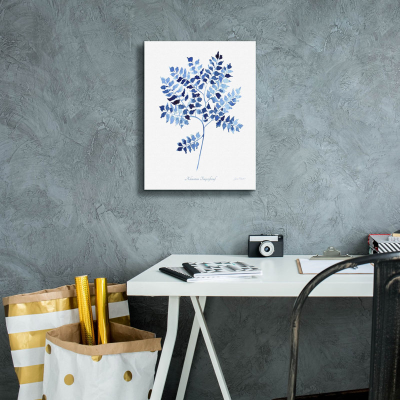  «Indigo Botanical 12» par Jean Plout, art mural sur toile, 12 po x 16 po