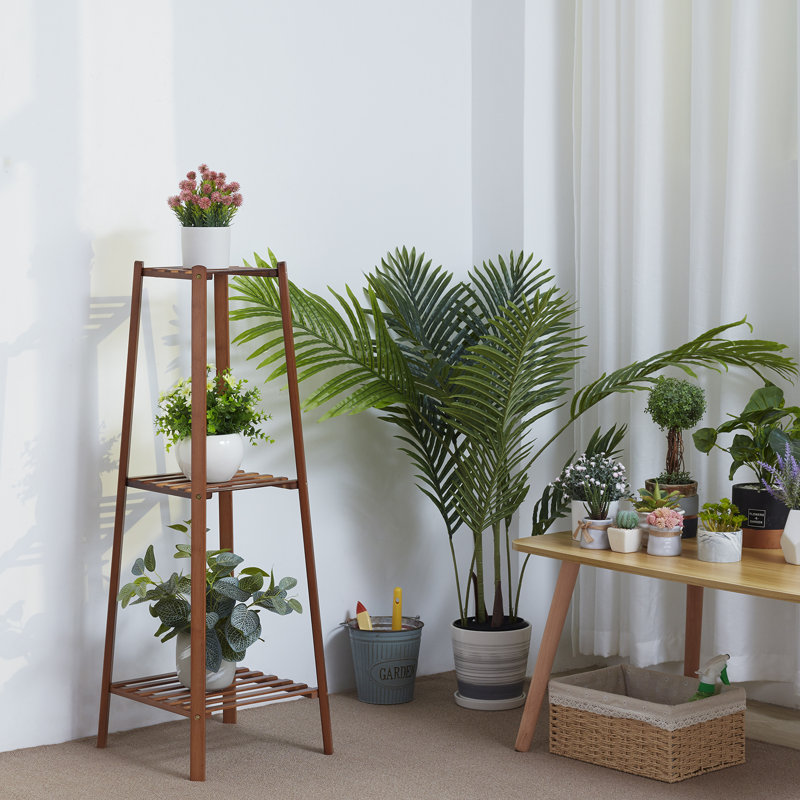 Support à fleurs multi-niveaux en bambou brun foncé