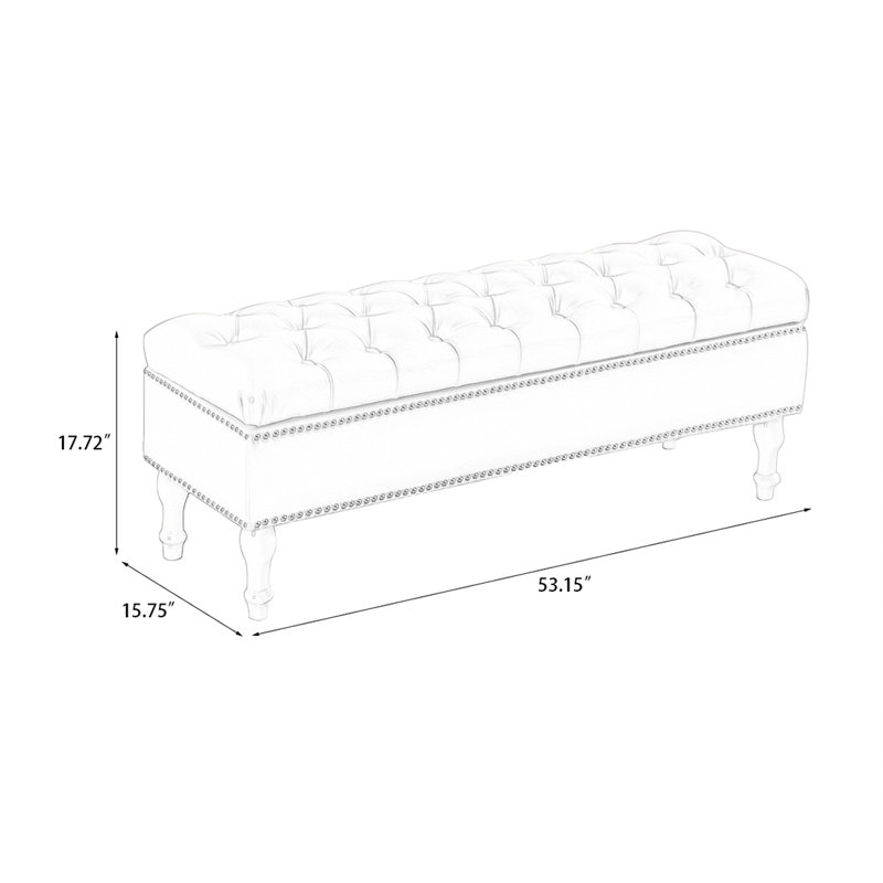 Banc rembourré blanc, H 17,72 po x l 53,15 po x P 15,75 po