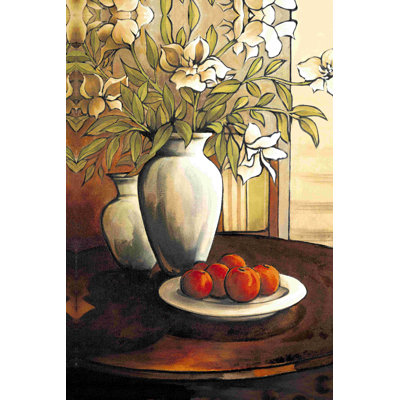 Fleurs blanches et oranges - peinture sur toile tendue