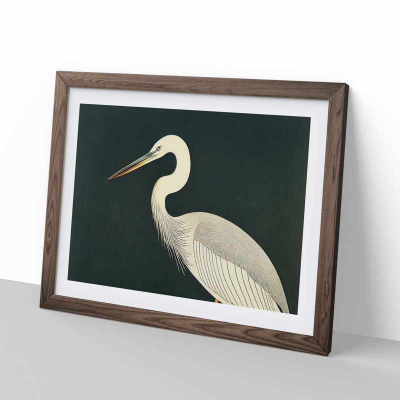 Exclusive Heron Bird - Single Picture Frame Print, 25cm H x 34cm W x 2cm D, Walnut Framed