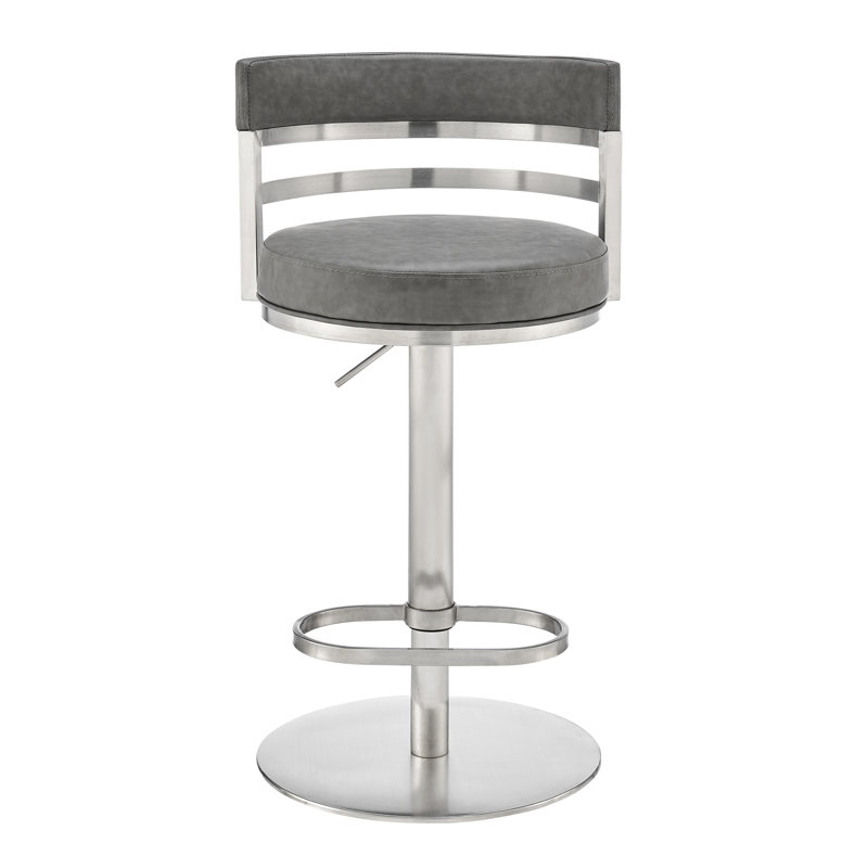 Tabouret de bar pivotant à hauteur réglable en métal avec siège en similicuir Judi, Acier inoxydable brossé, Gris