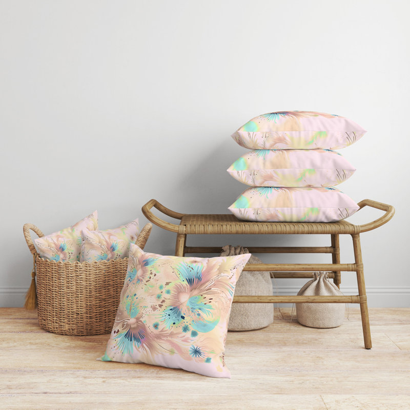 Pink and Blue Faux Suede Square Throw Pillow