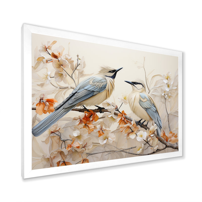Minimalisme, branche florale d'oiseaux de paradis, H 16 po x l 32 po x P 1 po, Blanc