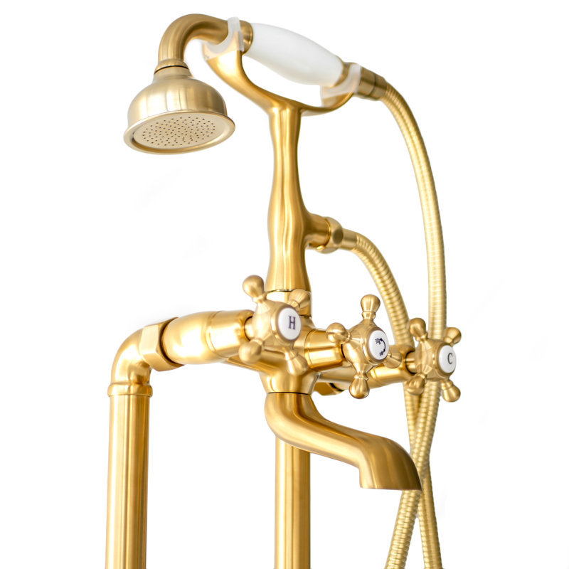 SevenFalls Floor Tub Spout with Diverter, Brushed Gold