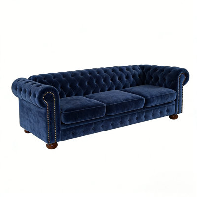 Canapé classique 88,5 pouces Chesterfield 3 places, canapé en similicuir capitonné avec garniture cloutée à dossier bas pour le salon
