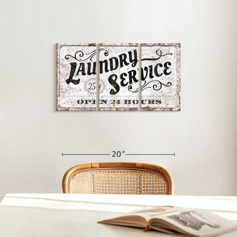 " Laundry Service Sign Multi Piece Canvas Print " 3 - Pieces, 12" H x 26" W