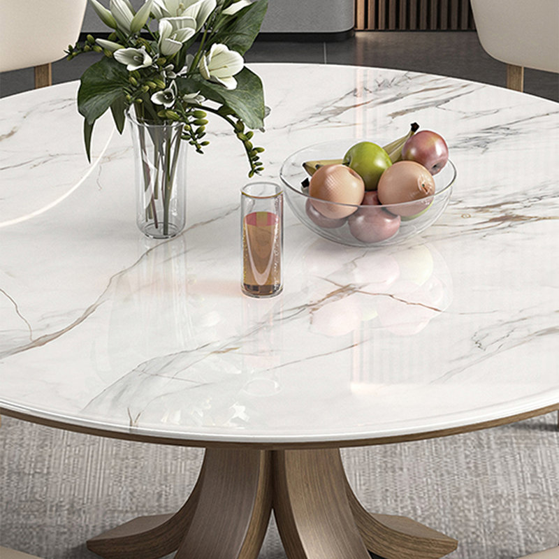 Simple Microlite Wood Round Dining Table Sets, 9 Pieces: Table, 8 Chairs, 29.5" H x 53.1" W x 53.1" D